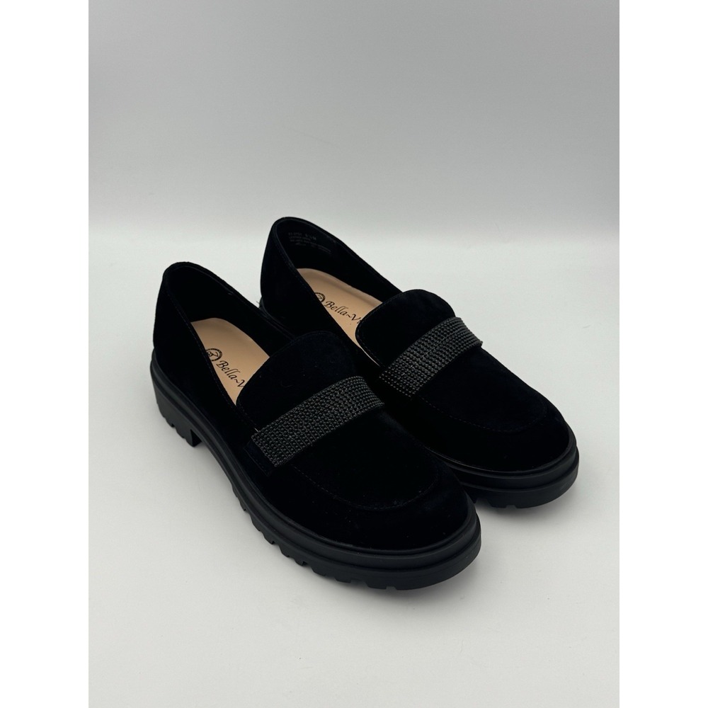 Bella Vita Black Suede Embellished Strap Lug Sole Loafers Women's 9.5M